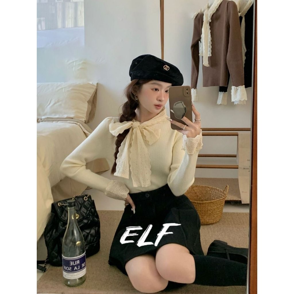 แฟชั่นผู้หญิงออกแบบสไตล์เกาหลีลูกไม้ลูกไม้ถักเสื้อกันหนาวโบว์เสื้อกันหนาว