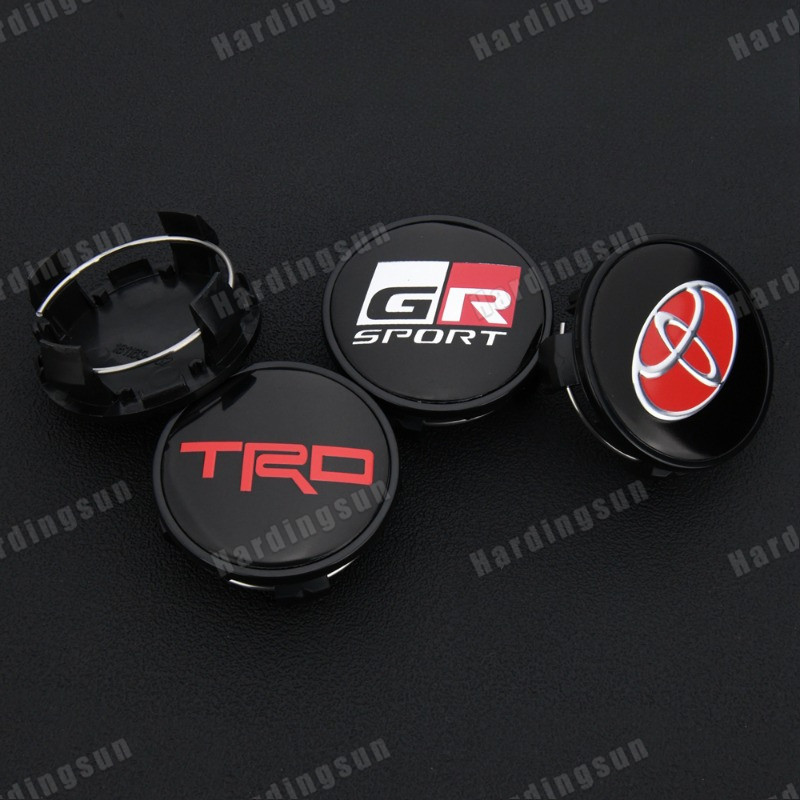 4pcs Toyota Center Cap ขอบล้อหมวก 62 มม.OD / 56 มม.คลิป GR Sport Emblem สติกเกอร์ฝาครอบล้อ Caps Hub Cap Black & Chrome