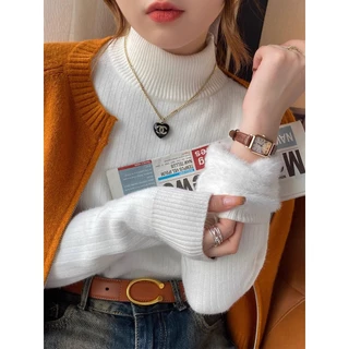 เสื้อสเวตเตอร์หนาพิเศษสำหรับผู้หญิงเสื้อตัวในบุขนกำมะหยี่หนาพิเศษสำหรับฤดูหนาวแบบใหม่ฤดูใบไม้ร่วงและฤดูหนาวเสื้อขนแกะชิ้นเดียวคอสูงครึ่งตัว I ทอ I Maguan ldxw
