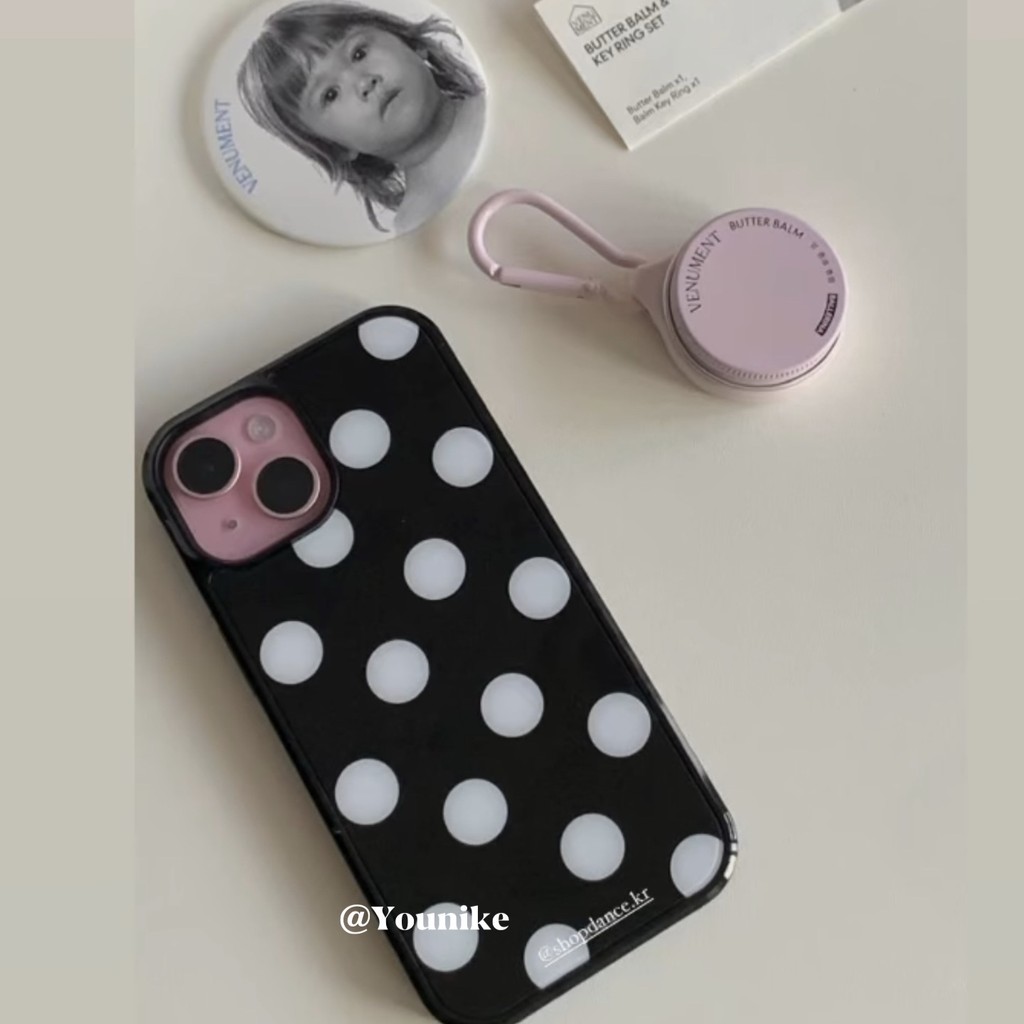 Rcy rcy Blogger สไตล์เดียวกัน Retro สไตล์เกาหลี ins สไตล์ Polka Dot Elements คลาสสิกดูดีเรียบง่ายเหมาะสําหรับ iphone16pro/15promax Apple 13/14/12 เคสโทรศัพท์ 11 เคสป้องกัน 17promax กันกระแทก AIR