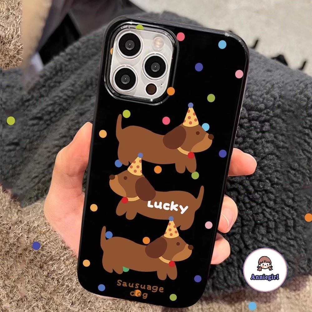 น่ารัก Lucky Puppy เคสโทรศัพท์คริสต์มาสสําหรับ Iphone 11 15 16 Pro Max 16plus 12 14 13 Pro Max XS XR 7 8 Plus สีดําฝุ่นนุ่ม TPU โทรศัพท์ฝาหลัง