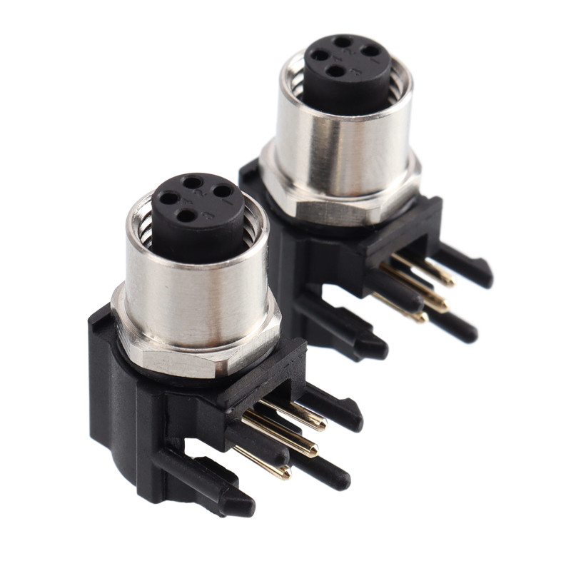 M8 แผง mount พลาสติก connector ประเภทบัดกรีกันน้ํา IP67 3pin 4pin ชายหญิงมุม 90 องศา M8 pcb connecto