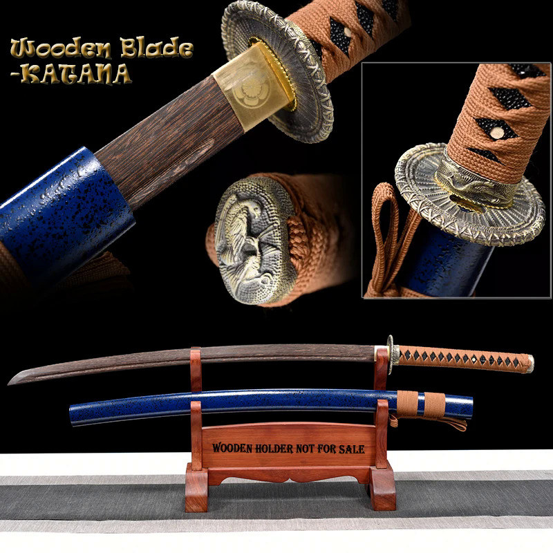 Handed Quality Wooden Sword, Japanese Iaido Training Sword, Samurai Katana, Stage Props, Blue Points
