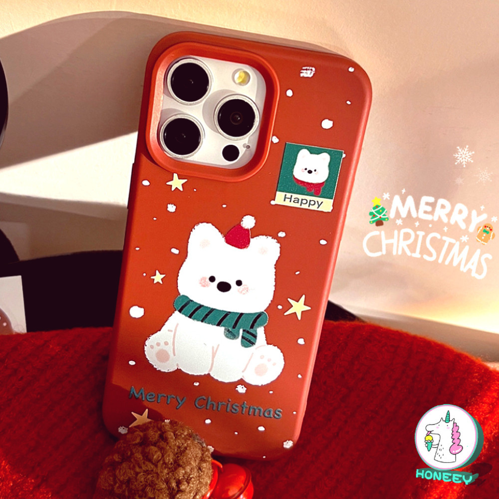คริสต์มาสน่ารัก Puppy Plush Ball Red Bell จี้เคสโทรศัพท์สําหรับ IPhone 16 15 14 Pro Max 14 13 12 Pro Max Shock Resistantr กันฝุ่น Soft TPU กลับคริสต์มาสปก