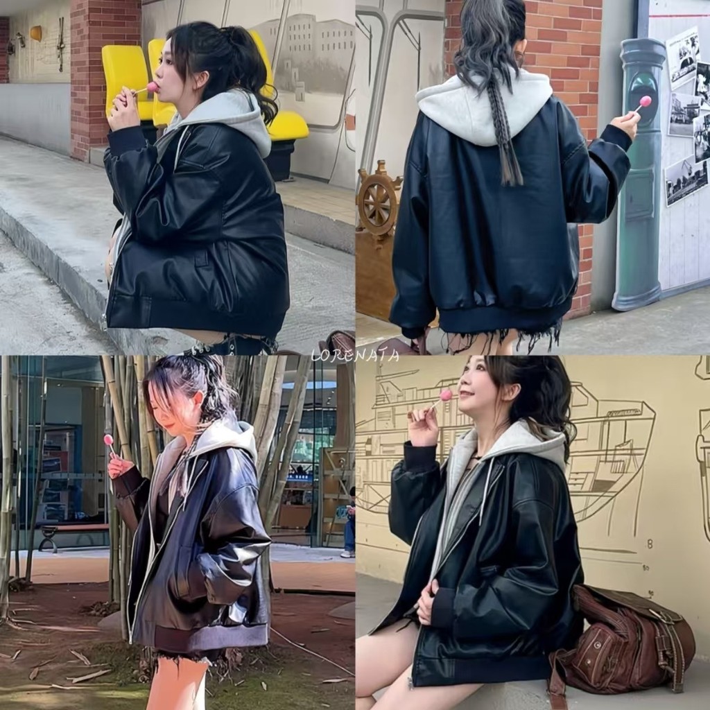 (จัดส่งจากกรุงเทพ) LORENATA ฤดูใบไม้ร่วงรูปแบบใหม่ สไตล์ย้อนยุค มีหมวก แจ็คเก็ตหนังสั้นของผู้หญิง-Z294