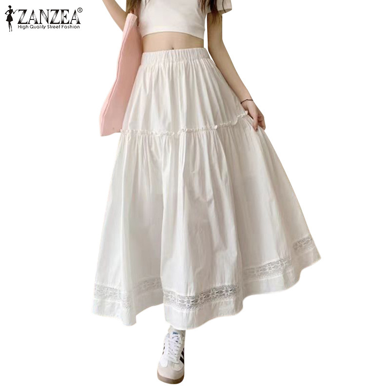 Zanzea ผู้หญิงแฟชั่นเกาหลี Patchwork เอวกลาง Tiered Design A-Line Oversirt