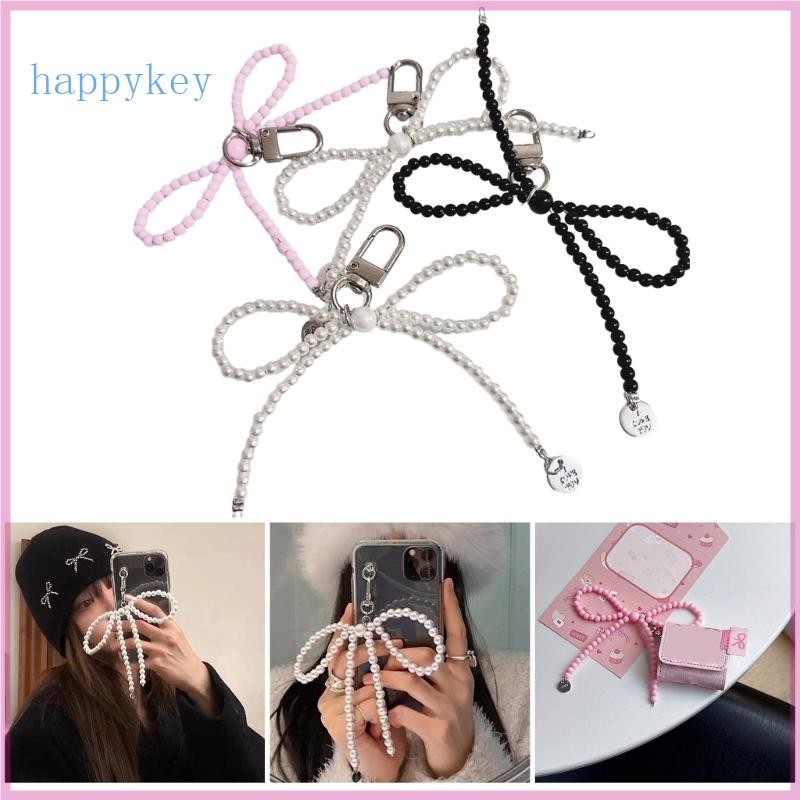 Hap Pearl Beaded Bowknot พวงกุญแจเครื่องประดับกระเป๋าถือ Charm จี้สําหรับสาวผู้หญิง
