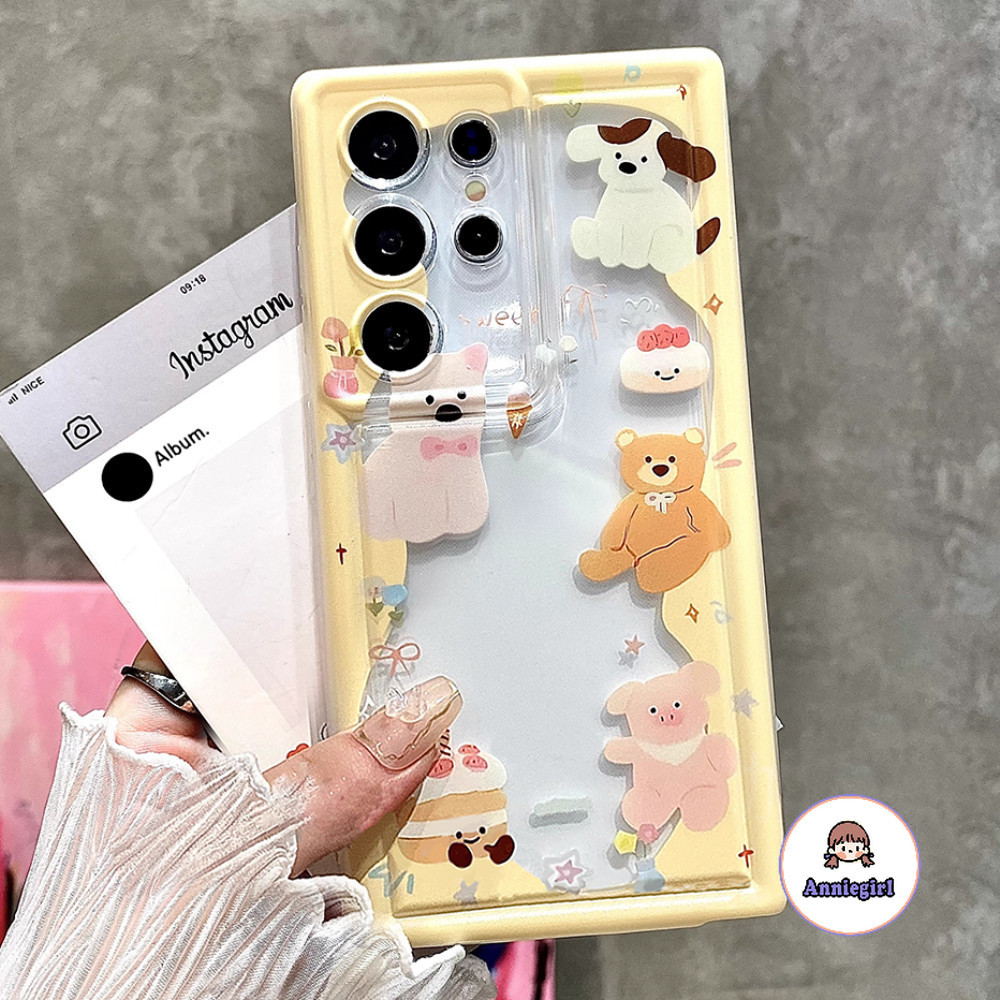 SAMSUNG หมีน่ารักสัตว์เคสโทรศัพท์สําหรับsamsung S24 S25 Ultra S23 Plus S22 S20 FE A71 A54 A53 A52S A12/M12 A04 A23 A31 ถุงลมนิรภัยกันกระแทกนุ่มTPUโทรศัพท์ปกหลัง