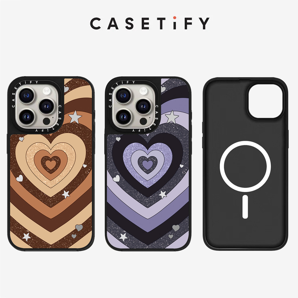 กระจกแม่เหล็กสีน้ําตาลคู่ Love Anti fall เคสโทรศัพท์สําหรับ IPhone 16 ProMax 16Pro 15ProMax 15 16 14 13 12 11 Pro Max กรณีห่อกันกระแทกด้านหลังอะคริลิค