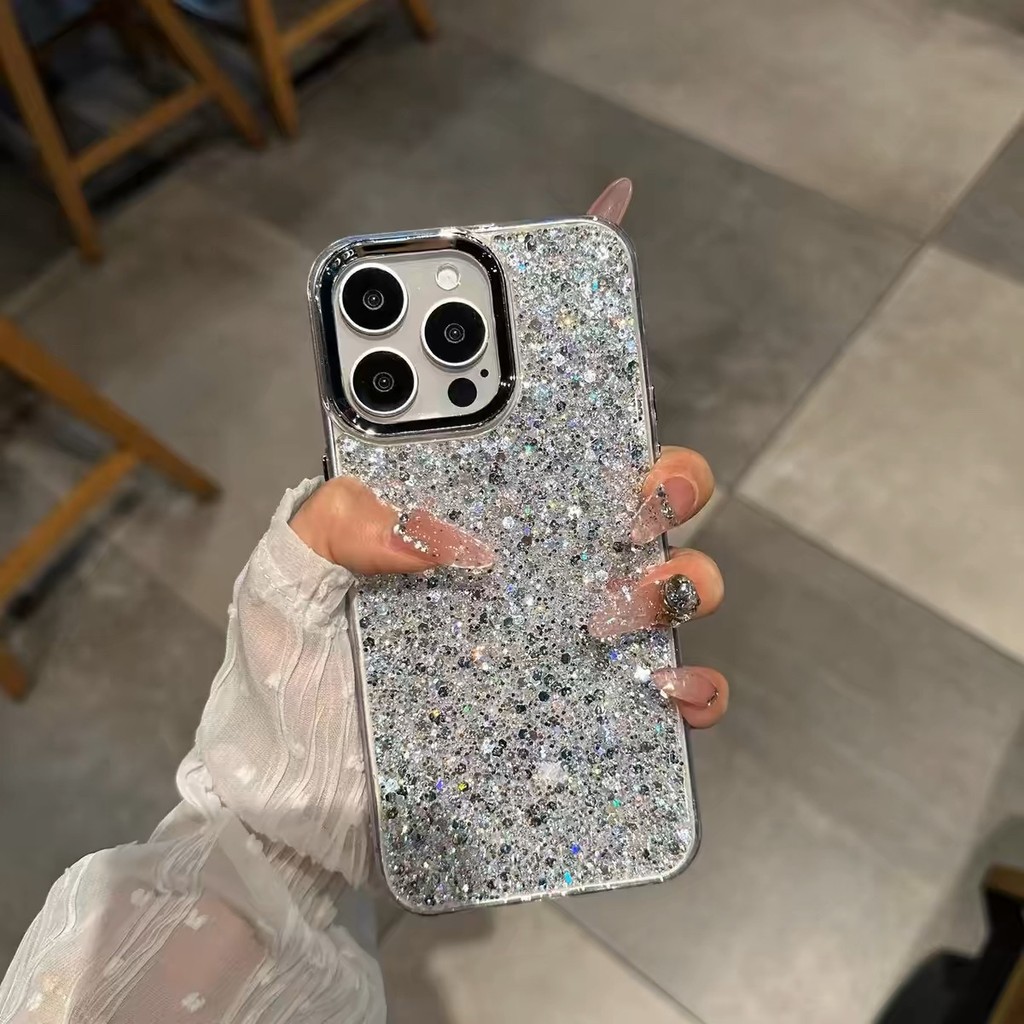 Glitter โลหะผีเสื้อขาตั้งเลื่อมชุบสําหรับ IPhone 16 15 14 Pro Max 13 12 11 Gradient Glitter ป้องกันกันกระแทกปกหลัง