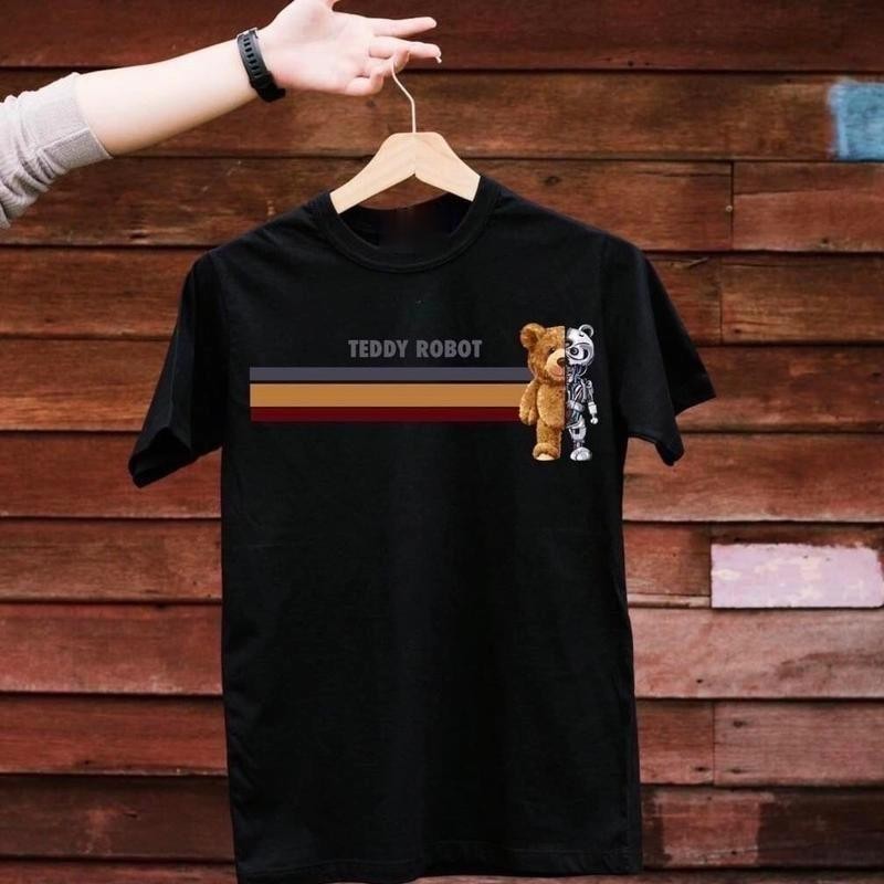 COD เสื้อยืดอินเทรนด์ของแท้ เป็นที่นิยมมาก เสื้อยืดแขนสั้นลายดอกไม้  เสื้อยืด TEDDY ROBOT -  ผ้าคอตตอน
