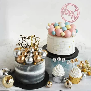 20 ชิ้น/เซ็ต Ball เค้ก Toppers สีชมพูสีขาว Pearl Balls Cupcake Topper ธงคริสต์มาส Gold Silvers ลูกเด็กวันเกิดงานแต่งงานวันวาเลนไทน์ตกแต่ง Baby Shower