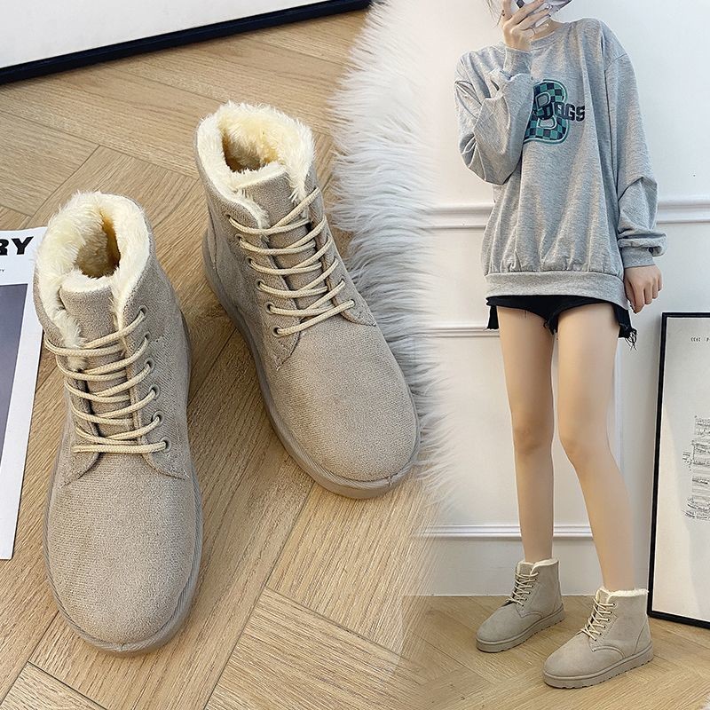 Mi Mid-Tube Boots Boots Flat Student Color Matching เวอร์ชั่นเกาหลี