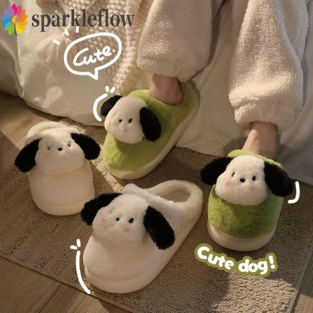 Sparkleflow รองเท้าแตะตุ๊กตา Pochacco, นักเรียนกันลื่นฤดูหนาวรองเท้าแตะปุย, หอพักน่ารักขนสัตว์อบอุ่นห้องนอนบ้านรองเท้าแตะรองเท้าหญิง