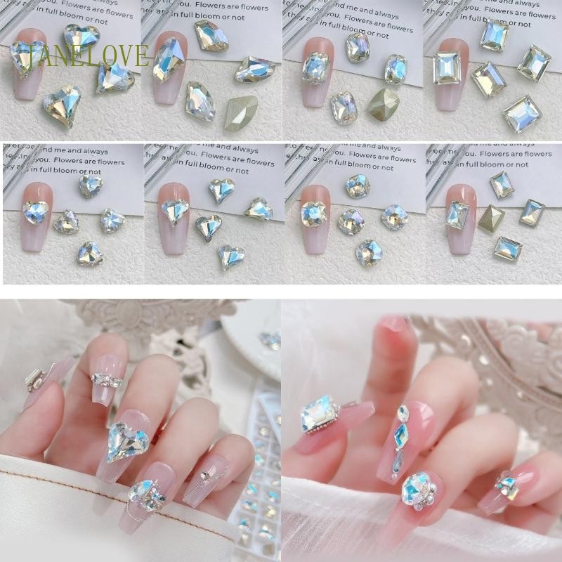 Jlove 10x ชุดหัวใจเล็บ Charms หยดน้ําเล็บอัญมณีผีเสื้อเล็บ Rhinestones Charm ตกแต่งเล็บสําหรับอะคริลิค