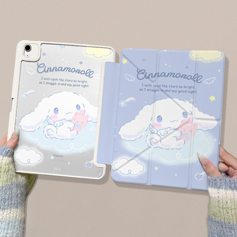 อะคริลิค เคสไอแพด Y รูปร่าง + Triple พับสําหรับ iPad Air6 Air5 Air4 10.9 Gen7 Gen8 Gen9 10.2 นิ้ว Cloud Cinnamoroll Mini7 Pro11 2022 Air3 Air2 Air1 Gen5 Gen6 Gen10 iPad Cover