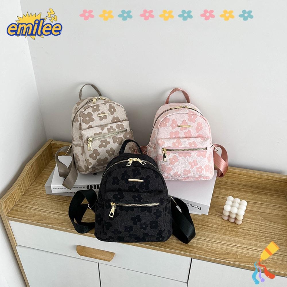 แพ็คกระเป๋าโทรศัพท์ EMILEE, กระเป๋าเป้สะพายหลังขนาดเล็กผ้าใบพิมพ์ลายดอกไม้, กระเป๋าเป้สะพายหลังโรงเรียนอเนกประสงค์หนัง PU