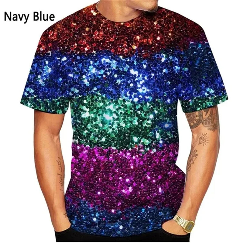 ใหม่แฟชั่น3D พิมพ์เลื่อมรูปแบบเสื้อยืดผู้ชายและผู้หญิงฤดูร้อนลำลองแขนสั้น Glitter C