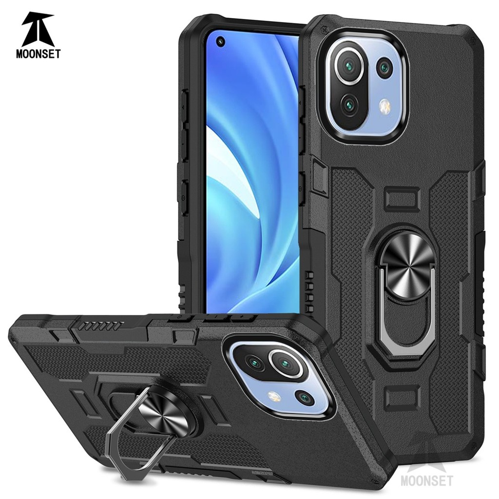 สําหรับ Xiaomi Mi 11 Lite 5G / 11 Lite 5G NE กรณี Hard PC กลับ Soft TPU Edge กล้องป้องกันแหวนผู้ถือ Kickstand กันกระแทก Slim ฝาครอบบาง