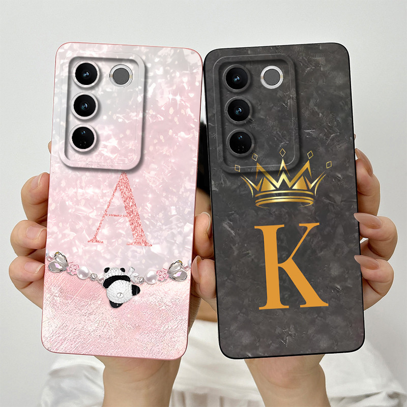 สําหรับ Vivo V27 V 27 Pro V27Pro 5G V2231 V2230 เลนส์สแควร์ป้องกันกันกระแทกเคสโทรศัพท์แฟชั่นมงกุฎตัวอักษรซิลิโคนอ่อนนุ่มกรณี