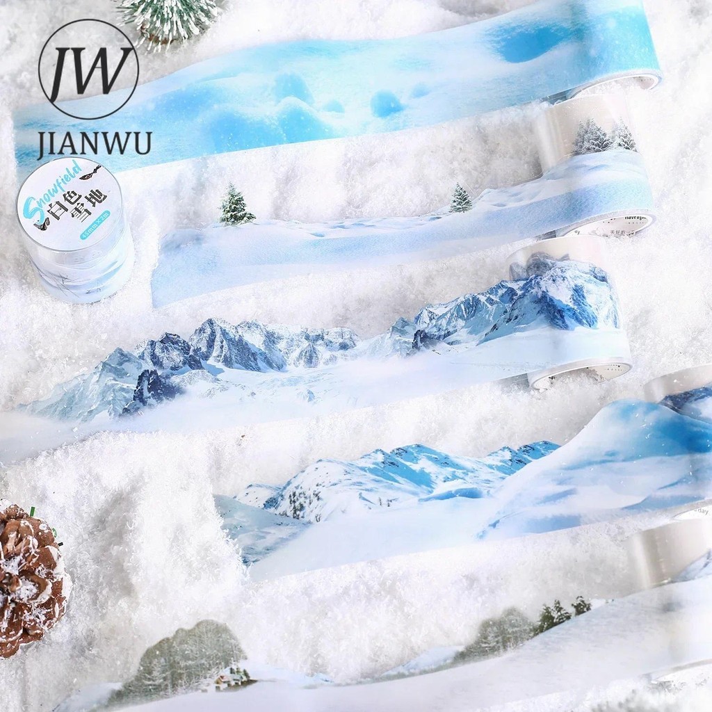 Jianwu 45 มม.* 200 ซม.Snow Field Series Vintage ฤดูหนาว Mountain ภูมิทัศน์วัสดุ Collage PET เทป Creative Journal เครื่องเขียน