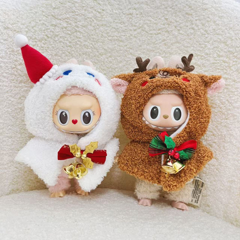 Labubu POP MART V1/V2 17cm ตุ๊กตาตุ๊กตาจี้ตุ๊กตาคริสต์มาสตุ๊กตาหิมะกวางผ้าคลุมไหล่