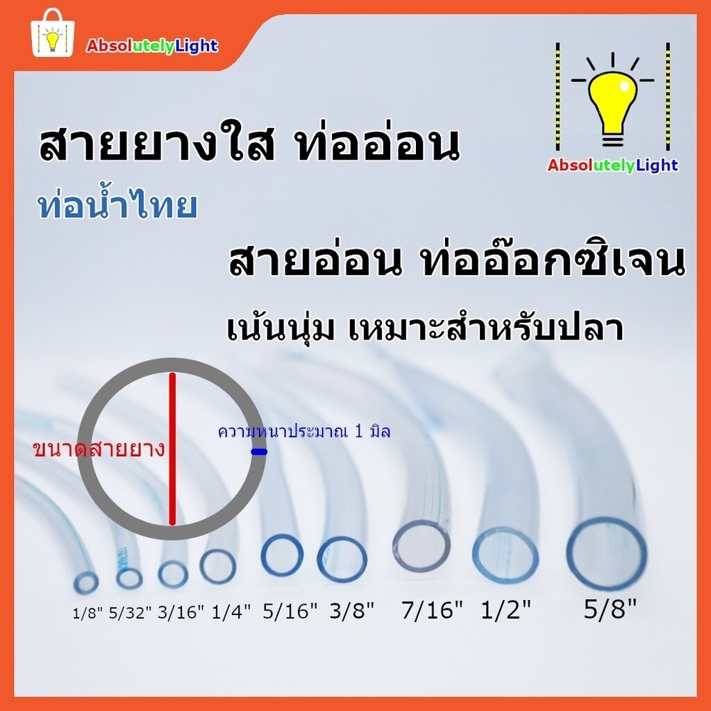 สายยาง 1หุน - 5หุน หรือ 3มิล-16 มิล ท่อยาง ท่ออ่อน ใส อ๊อกซิเจนเลี้ยงปลา แบ่งขายเป็นเมตร