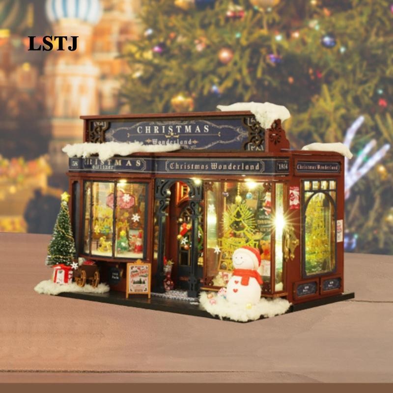 [Lstjj] บ้านตุ๊กตา DIY พร้อม LED ของเล่นบ้านหลังเล็กแฮนด์เมดงานฝีมือ Snowman งานศิลปะชุดมินิปริศนา 3 มิติสําหรับ