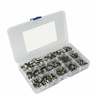 Urlwall 100PCS 304 สแตนเลสสตีลแหวนท่อ Clamps หูเดียวคลิปท่อ Clamp Assortment ชุด 5.3 มม.-15.3 มม.Clamps สําหรับหลอดคลิปน้ํา