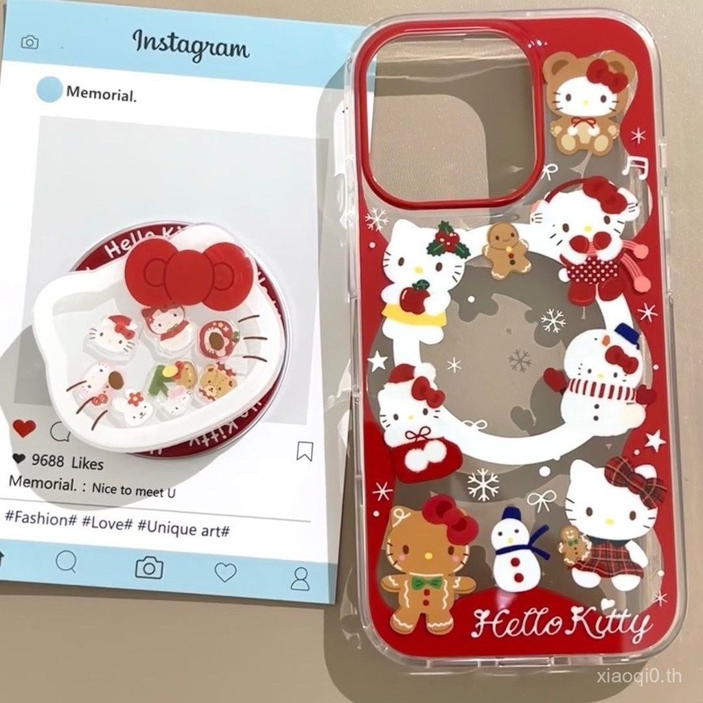 เคสโทรศัพท์สำหรับ iPhone 7 8 x XS XR xsmax 11 12 13 14 15 16 Pro Max PLUS สีแดงคริสต์มาส ktcat Stand