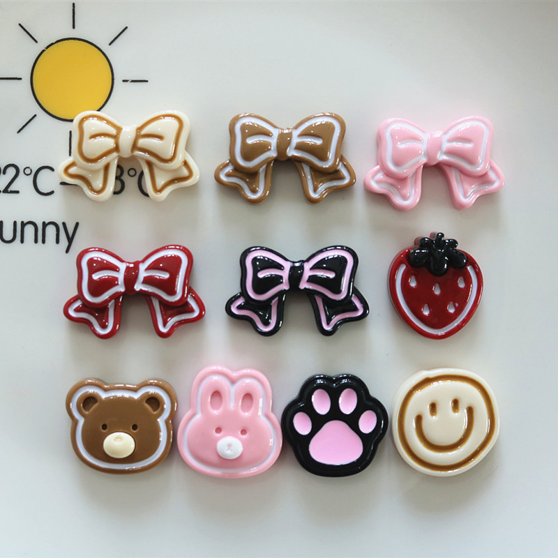 10 ชิ้น/แพ็ค Bright Faced ตุ๊กตาหมีโบว์เรซิ่น Flatbacks สําหรับเคสโทรศัพท์ Headwear ตู้เย็นตกแต่ง