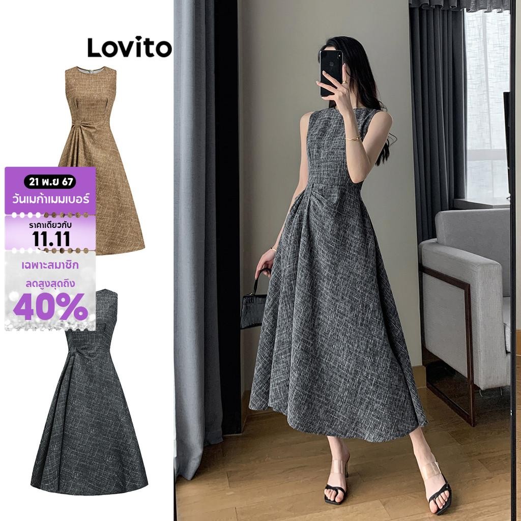 Lovito เดรสผู้หญิง ลายสก๊อต แต่งจีบ สไตล์หรูหรา L91ED509(หลากสี)