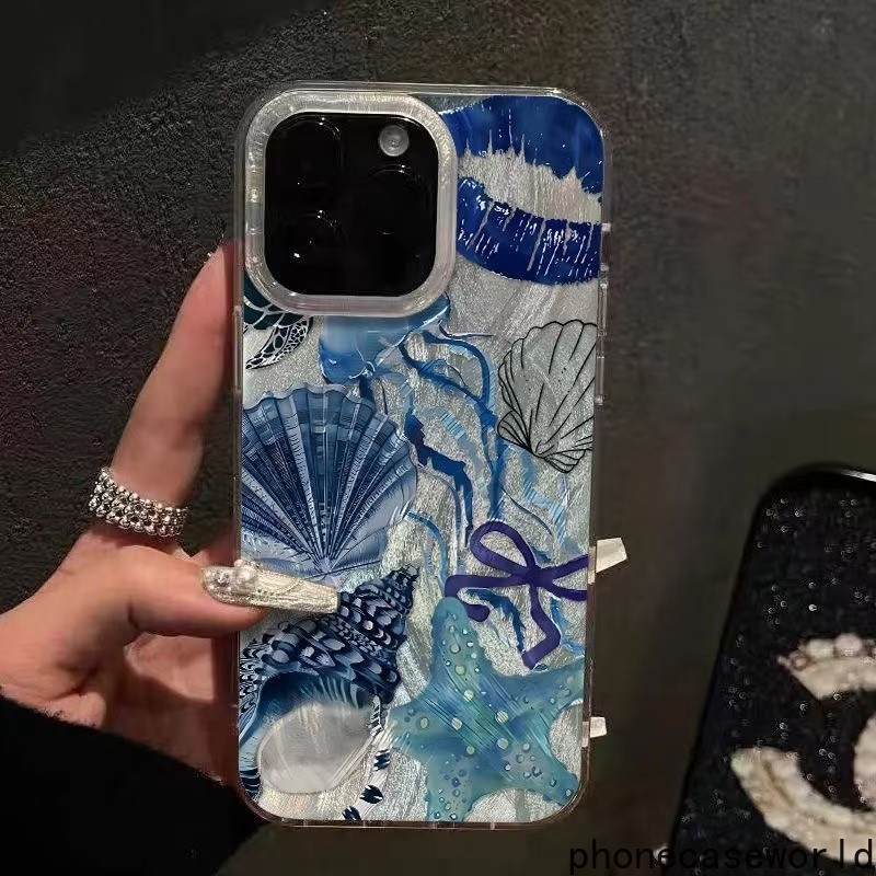 เหมาะสำหรับ iPhone11 12 13 14 15 16Pro Promax PLUS เปลือกหอยทะเลที่สร้างสรรค์ เคสโทรศัพท์มือถือป้องกันการตกแบบเกลียวหมุน