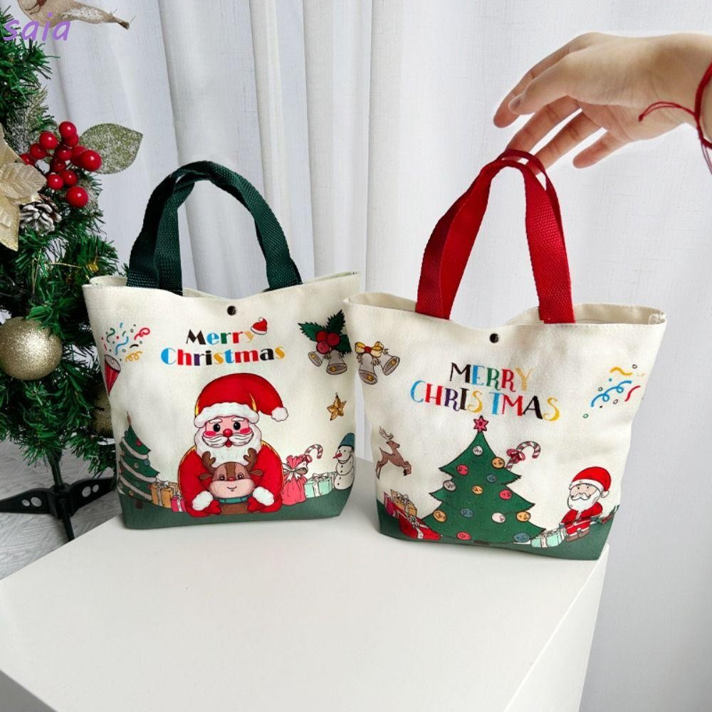 Saia Xmas Tote Bag, กระเป๋าของขวัญคริสต์มาสความจุขนาดใหญ่กระเป๋าสะพายข้าง, แพ็คเกจ Satchel 2025 Reusable ChristmasTree Santa Claus Messenger กระเป๋าสําหรับเด็ก
