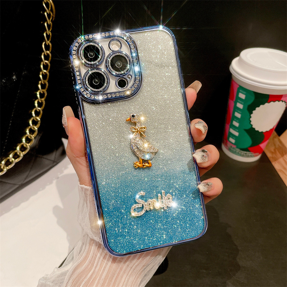 แฟลชเพชรเป็ดเคสโทรศัพท์สําหรับiphone 16 11 12 13 14 15 pro max 15 16 plus Anti DROPเลนส์ป้องกันTPU soft SHELLเคสโทรศัพท์