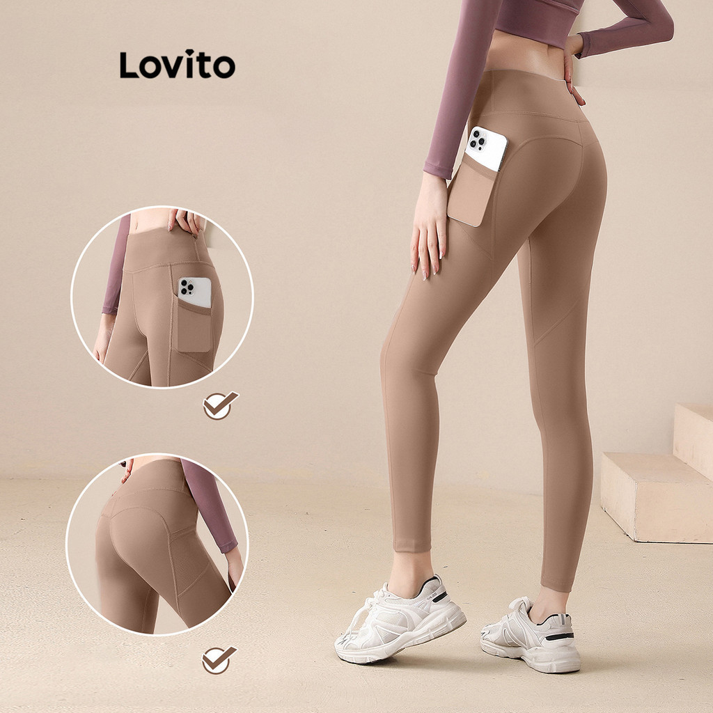 Lovito เลกกิ้งผู้หญิง เบสิก สีพื้น สไตล์สปอร์ต LNE60325