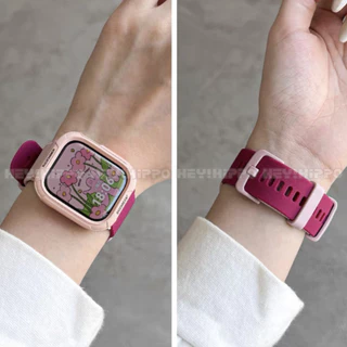 สายรัดเกลียวสีลูกกวาด+เคสป้องกันอัพเกรดเหมาะสําหรับสมาร์ทวอทช์ซีรีส์ 10/9/8/7/6/5/SE/4/3 เหมาะสําหรับ iwatch 49/46/45/44/42/41/40/38 มม.