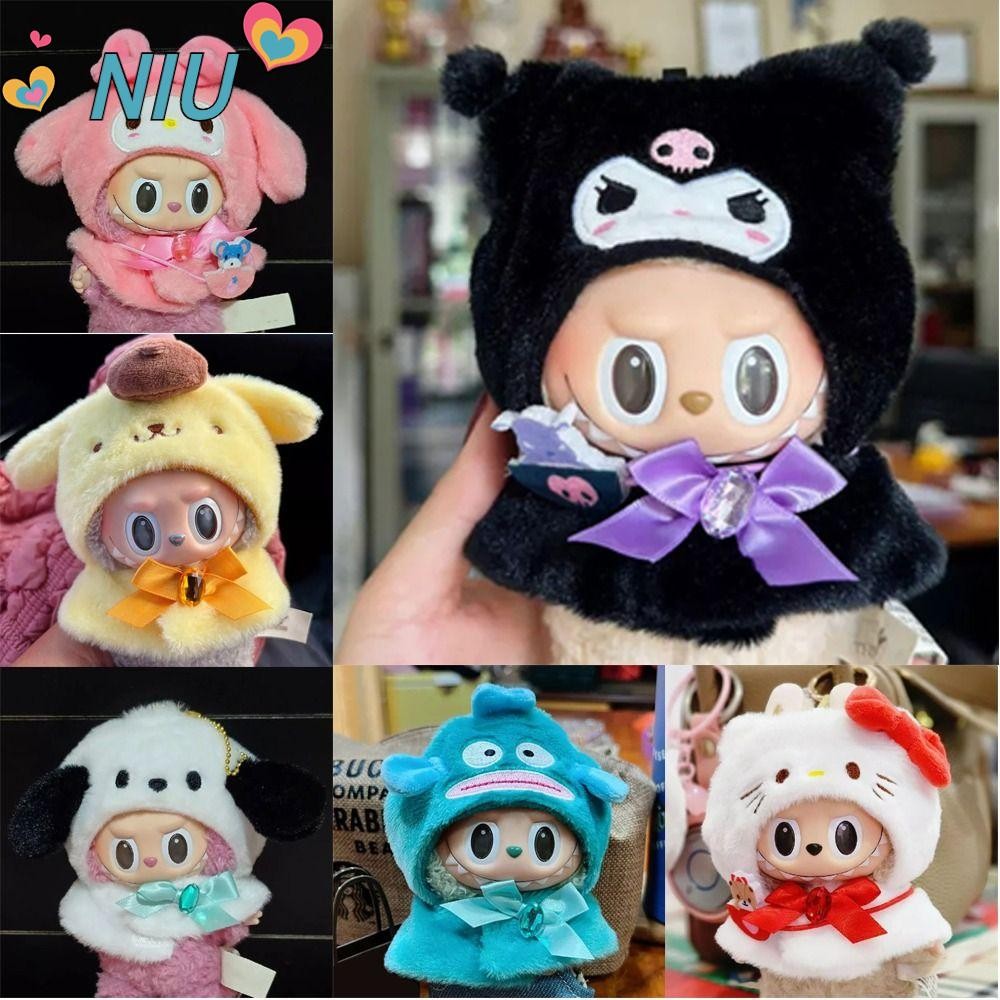 Niuyoujs Labubu เสื้อผ้าตุ๊กตา, Cinnamoroll รูปแบบตุ๊กตากํามะหยี่เสื้อ, Kawaii Kitty Kuromi Melody 10 ซม.หมวกตุ๊กตาสําหรับ Labubu ตุ๊กตา