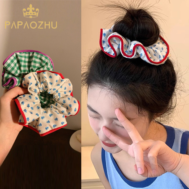 Papaozhu หวานน่ารักตารางดอกไม้ผม Ties สําหรับผู้หญิงแฟชั่น Scrunchies ผู้ถือหางม้าอุปกรณ์เสริมผม