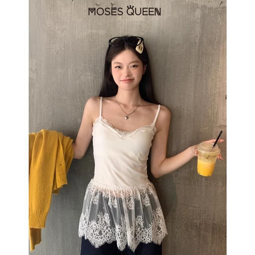 MOSESQUEEN  ลูกไม้สีขาวแขวนผู้หญิงฤดูใบไม้ร่วงใหม่บางเครื่องเทศสาวฐานด้านในเฉพาะเก๋ด้านบน #62801