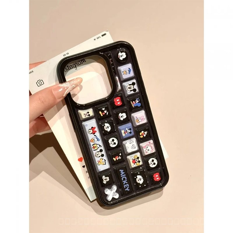 เคสโทรศัพท์คีย์บอร์ด 3D มิกกี้น่ารักสำหรับ iPhone 11 12 13 14 15 16 Pro Max Plus Mini 7P/8P/X/XS/XR/XS Max 16 Pro Max / 15 Pro Max เคสซิลิโคนกันกระแทกแบบนุ่ม