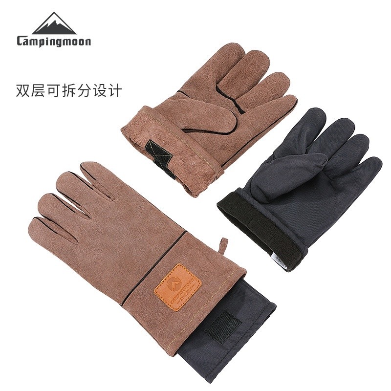 Q28แคมป์ปิ้ง ถุงมือหนังCapmpingmoon ถุงมือหนังสองชั้น