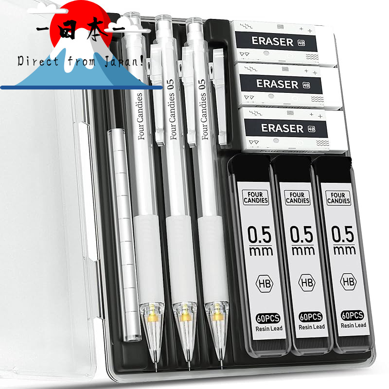 [Direct from Japan]
Four Candies Clear Mechanical Pencil Set with Case - Includes 3 Pencils (0.5mm &