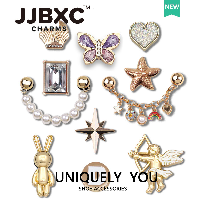 JJBXC cross จิบบิท โลหะเพชรผีเสื้อ หัวเข็มขัดแฟชั่น จิ๊บบิท ตัวติดรองเท้า cross