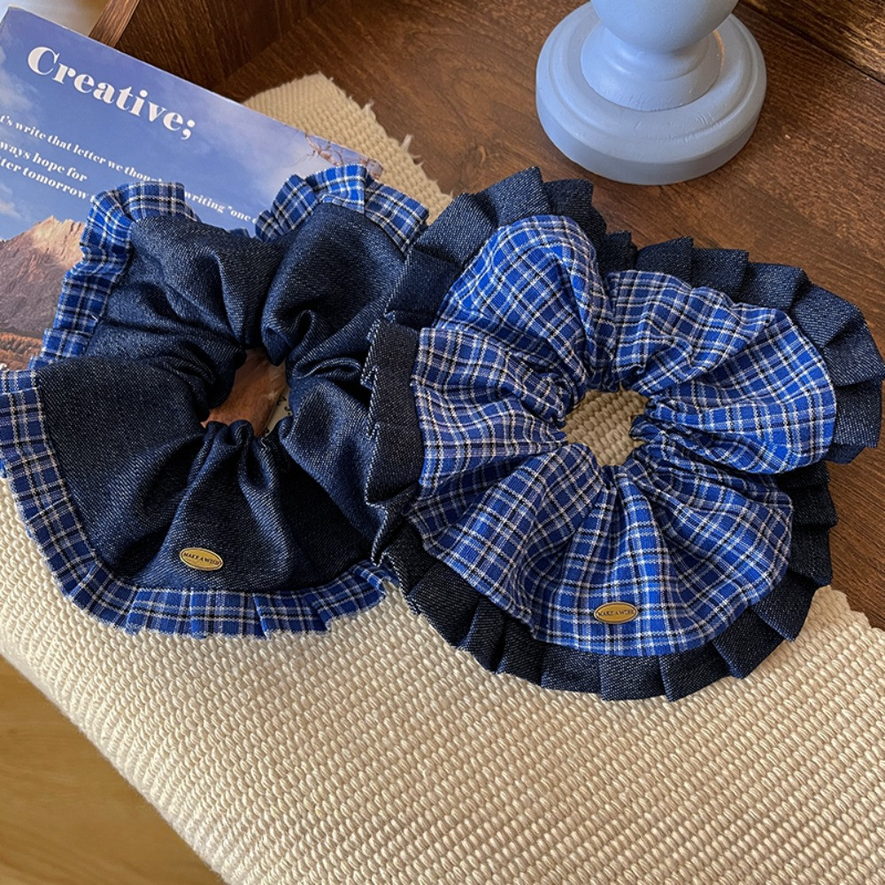 JOJO COCO Blue Checkered High-end แฟชั่นสไตล์ลําไส้ใหญ่กิ๊บติดผมสําหรับผู้หญิง - รูปที่ 3