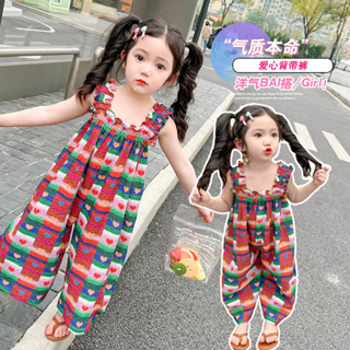 (((80-140ซม.) สายเอี๊ยมเด็กผู้หญิง Love Overalls จั๊มสูททรงห…