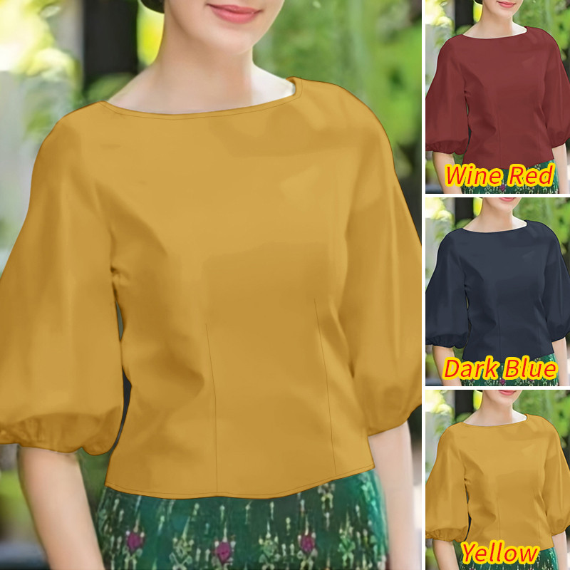 ZANZEA ใส่ ซานเซีย ผู้หญิงลําลองเรือคอกลับซิปพัฟ3/4แขนเสื้อ — صورة 3