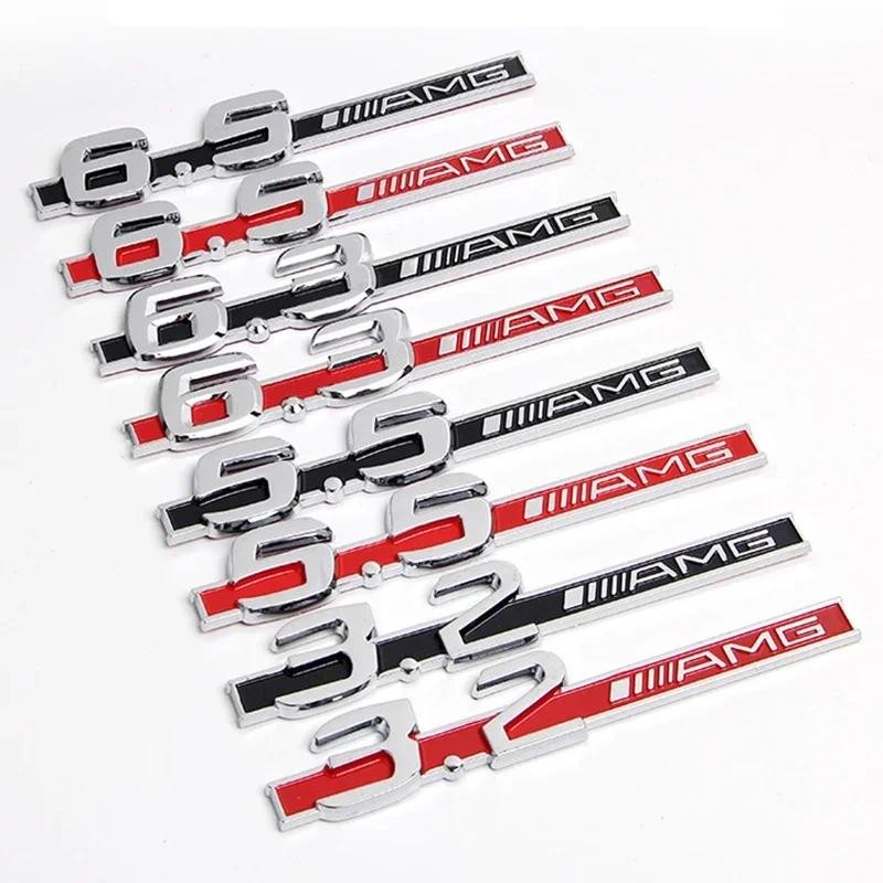 3d ABS Chrome สีดําโลโก้ 3.2 5.5 6.5 6.3 AMG สติกเกอร์สัญลักษณ์รถ Fender ด้านข้างสําหรับ Mercedes Be