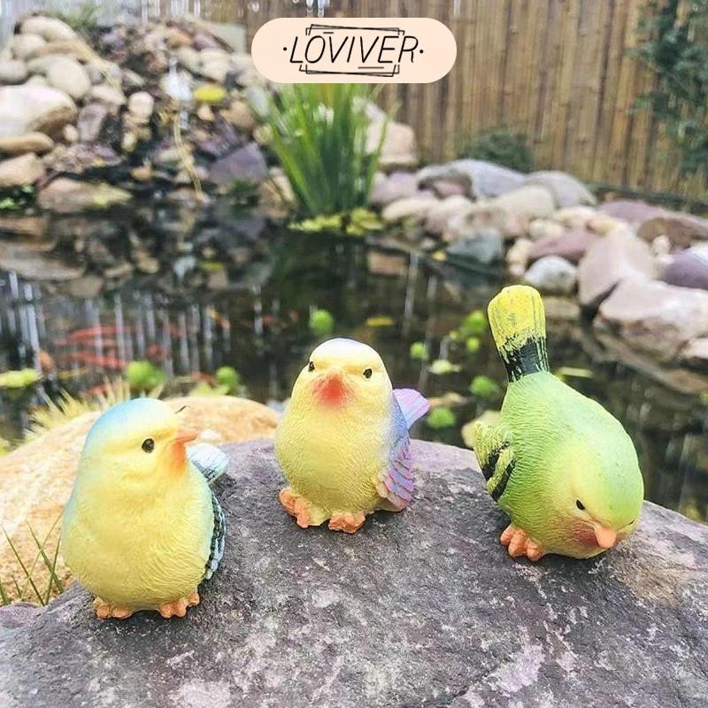 LOVIVER 3x Miniature น่ารักนกตกแต่ง Figurines Garden Figurines เค้ก Toppers Mini Bird ตัวเลขสําหรับ Home Porch ตกแต่งสนามหญ้ากลางแจ้ง