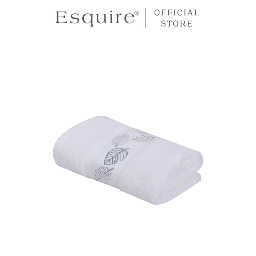 Esquire ผ้าขนหนูปักลายใบไม้ ขนาด 16X32 นิ้ว ผ้า Premium ผ้าขนหนูเกรดโรงแรม